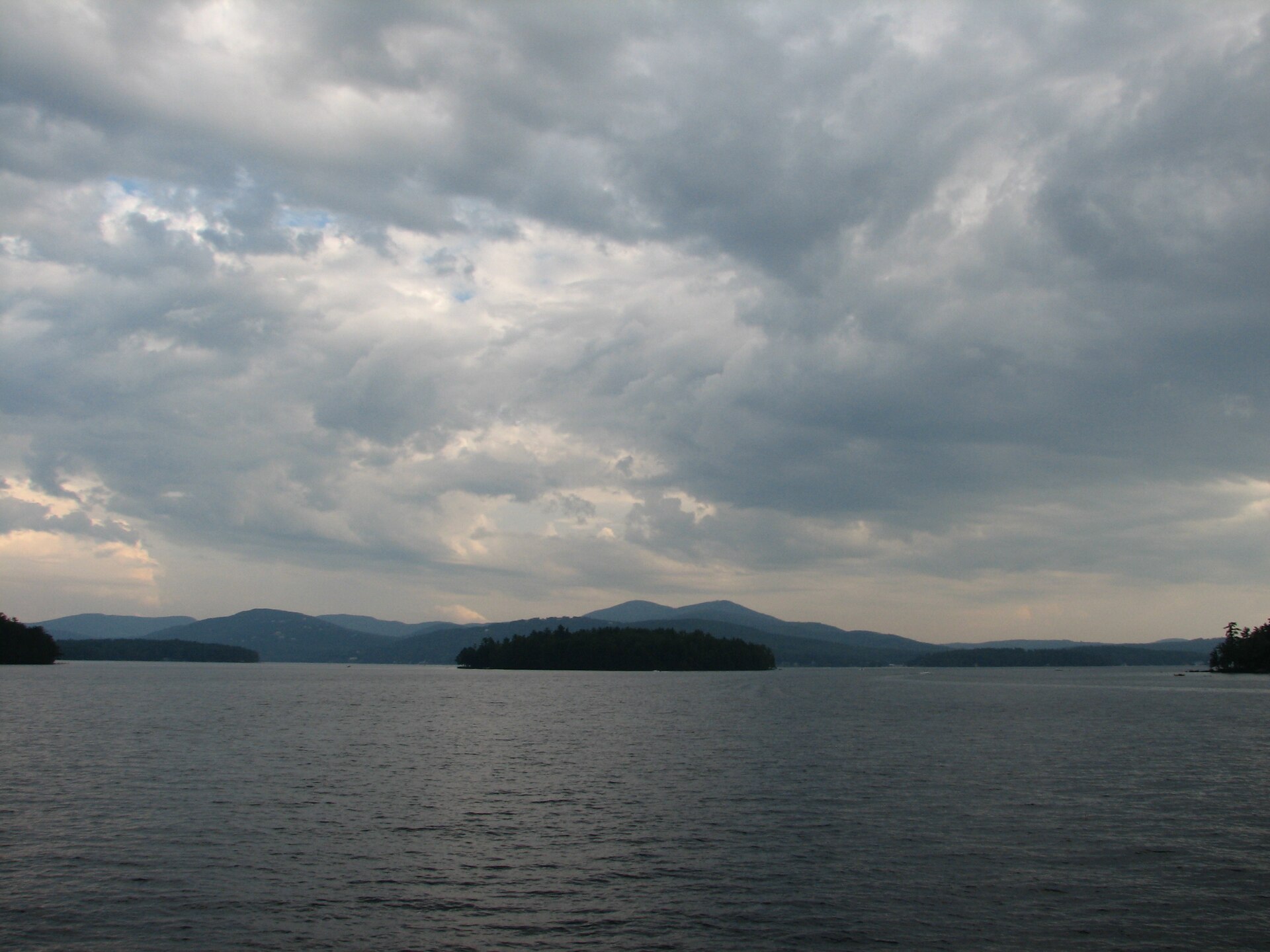 Islands on Lake Winnipesaukee with the Belknap Mountains beyond